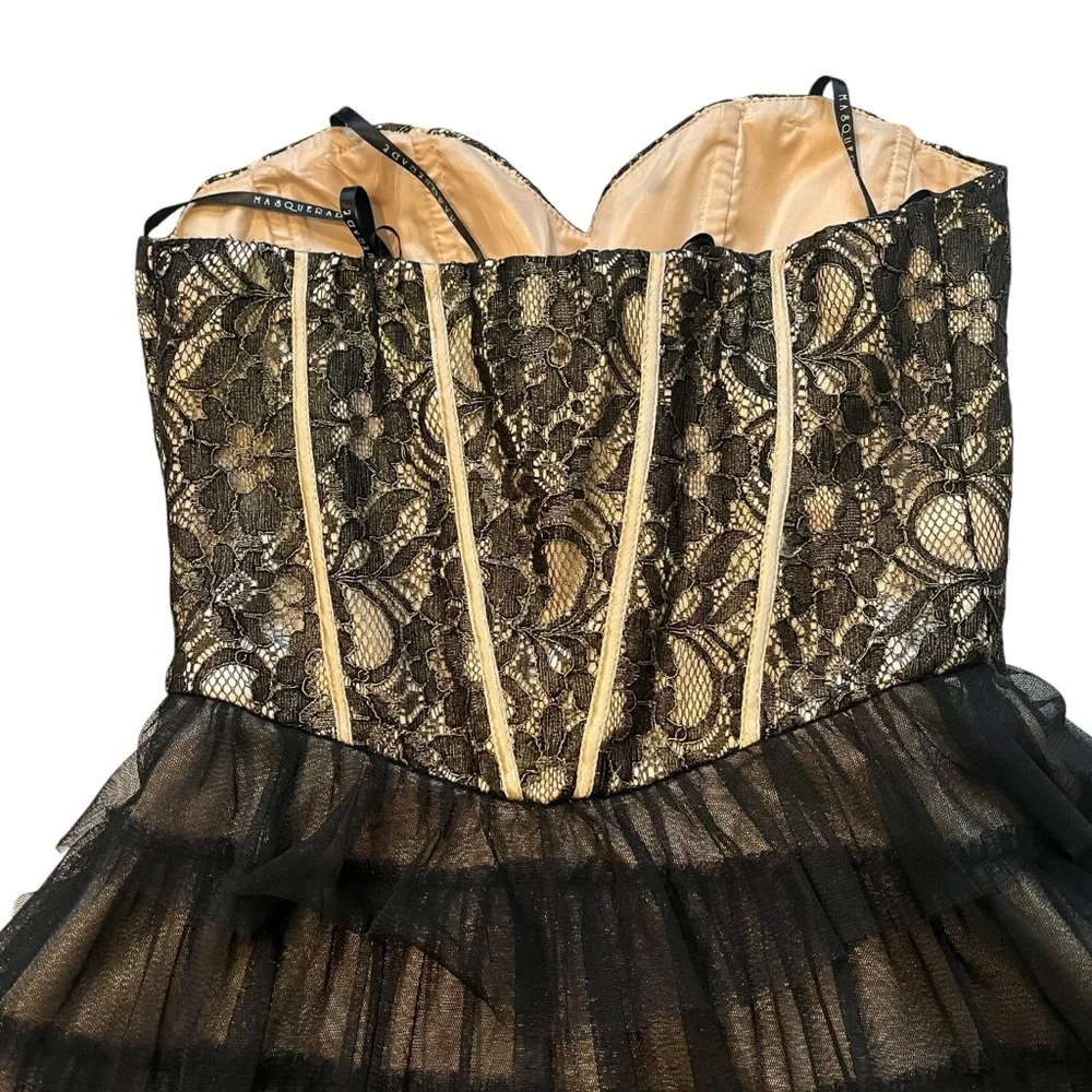 Vintage 90s Masquerade Strapless Black Gold Tiered Tulle Tutu Skirt Dress,Sz 5/6 - Picture 10 of 15